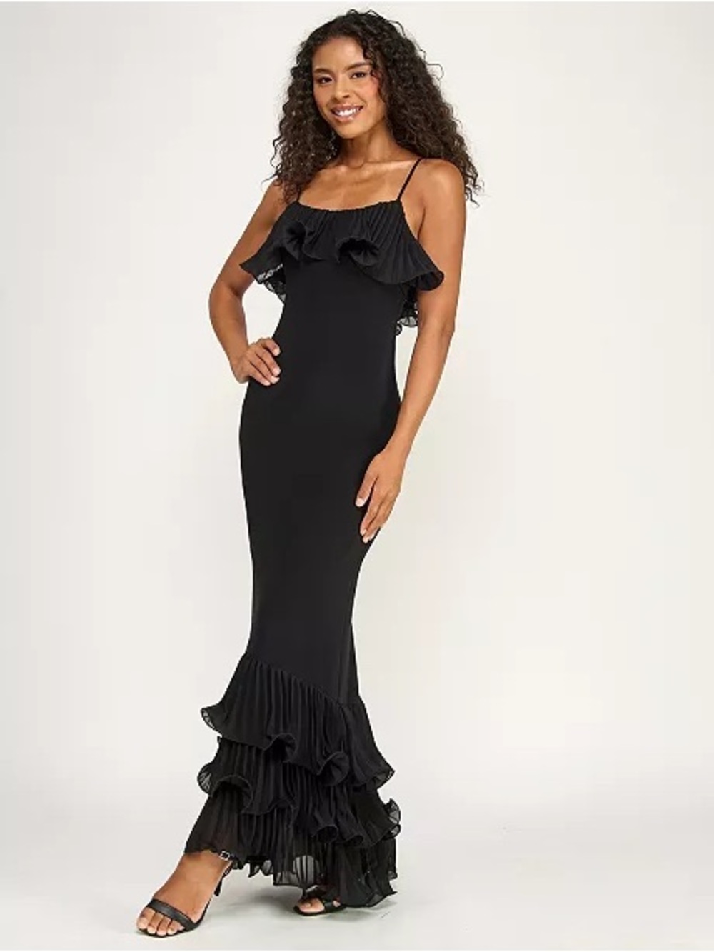 Alex & Sophia Black Ruffle Maxi Dress Formal Evening Gown Size 7/8